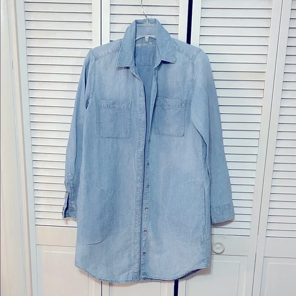 GAP Light Blue Denim Shirt Dress - Picture 1 of 6